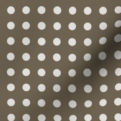 04 Bark- Polka Dots on Grid- 1/2 inch- Petal Solids Coordinate- Solid Color- Neutral Wallpaper- Brown- Neutral- Natural Earth Tones