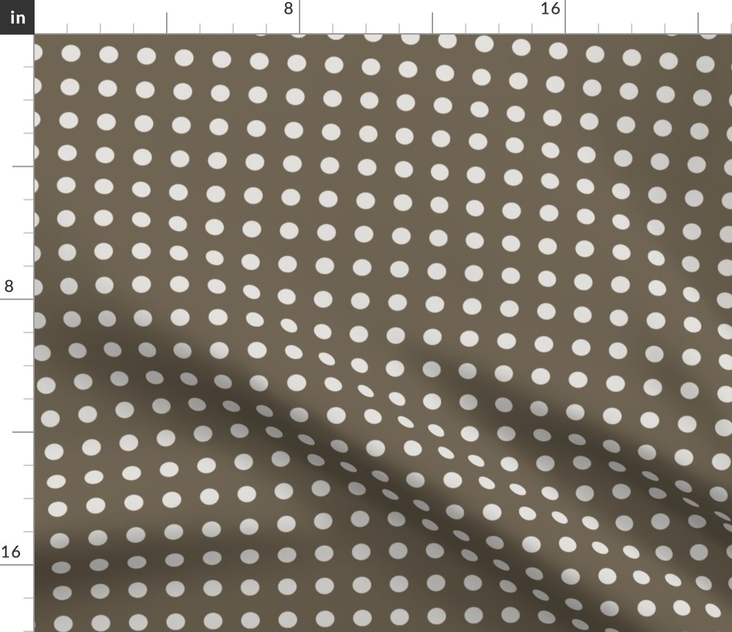 04 Bark- Polka Dots on Grid- 1/2 inch- Petal Solids Coordinate- Solid Color- Neutral Wallpaper- Brown- Neutral- Natural Earth Tones