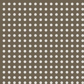 04 Bark- Polka Dots on Grid- 1/4 inch- Petal Solids Coordinate- Solid Color- Neutral Wallpaper- Brown- Neutral- Natural Earth Tones
