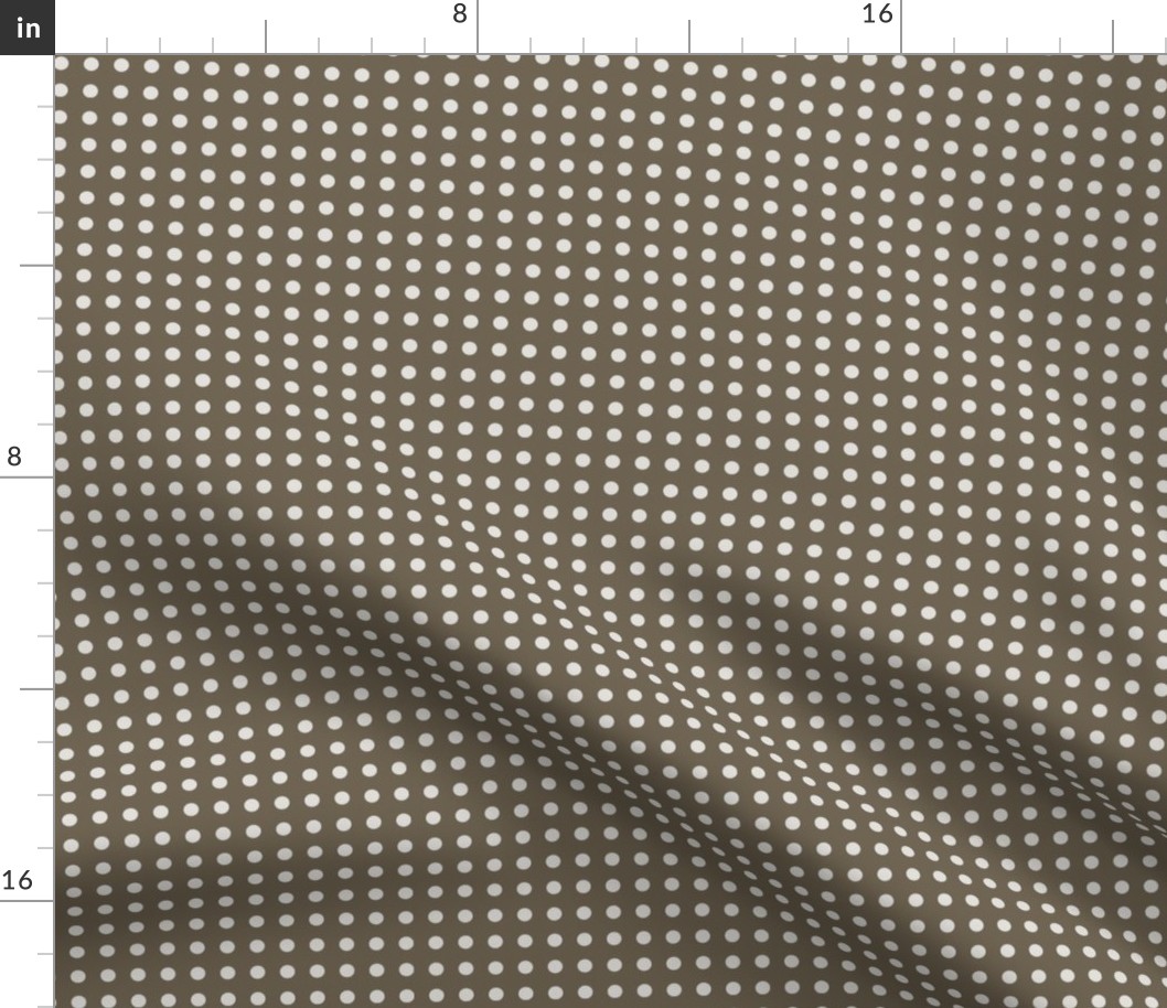 04 Bark- Polka Dots on Grid- 1/4 inch- Petal Solids Coordinate- Solid Color- Neutral Wallpaper- Brown- Neutral- Natural Earth Tones