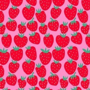 Strawberry Shortcake doll inspired dolls house wallpaper - Summer Strawberry - red strawberries on pink - bold berry fabric - extra small / tiny micro sized 
