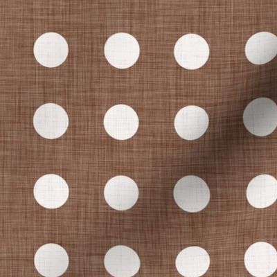 07 Cinnamon- Polka Dots on Grid- 1 inch- Linen Texture- Dark- Petal Solids Coordinate- Solid Color- Faux Texture Wallpa- Brown- Terracotta Neutral- Natural Earth Tones- Fall- Autumn