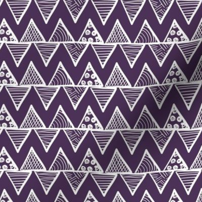 Smaller Scale Tribal Triangle ZigZag Stripes White on Plum Purple 