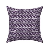 Smaller Scale Tribal Triangle ZigZag Stripes White on Plum Purple 