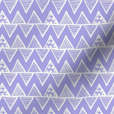 Smaller Scale Tribal Triangle ZigZag Stripes White on Lilac Lavender Purple