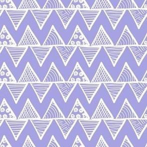 Smaller Scale Tribal Triangle ZigZag Stripes White on Lilac Lavender Purple
