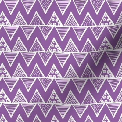 Smaller Scale Tribal Triangle ZigZag Stripes White on Orchid Purple