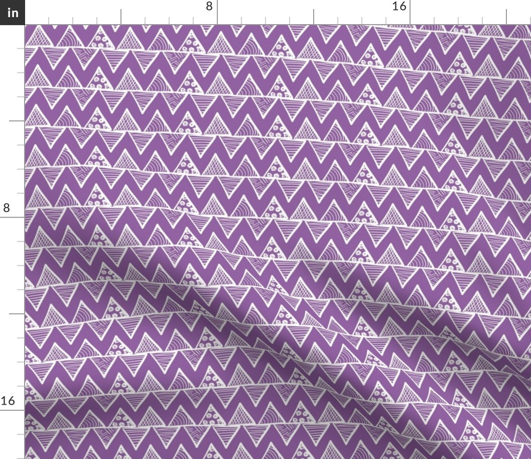 Smaller Scale Tribal Triangle ZigZag Stripes White on Orchid Purple