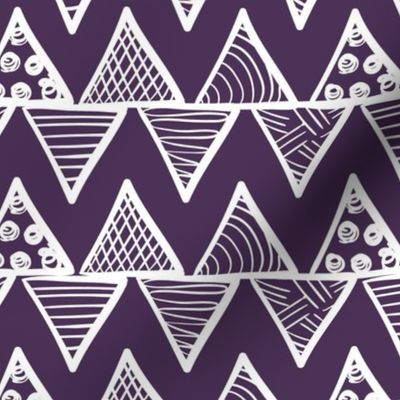 Bigger Scale Tribal Triangle ZigZag Stripes White on Plum Purple