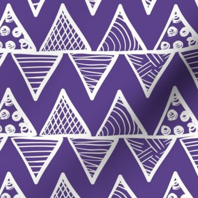 Bigger Scale Tribal Triangle ZigZag Stripes White on Grape Purple