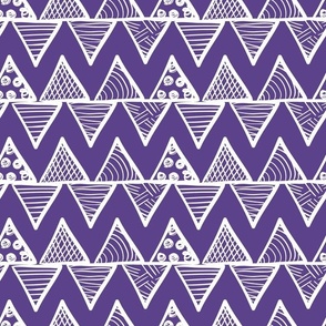 Bigger Scale Tribal Triangle ZigZag Stripes White on Grape Purple