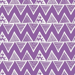 Bigger Scale Tribal Triangle ZigZag Stripes White on Orchid Purple