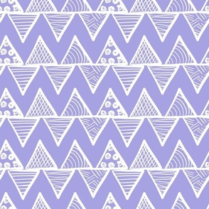 Bigger Scale Tribal Triangle ZigZag Stripes White on Lilac Lavender Purple