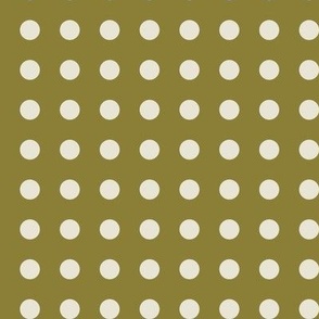 08 Moss- Polka Dots on Grid- 1/2 inch- Petal Solids Coordinate- Solid Color- Neutral Wallpaper- Brown- Earthy Green- Natural Earth Tones- Fall- Autumn