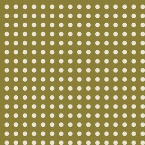 08 Moss- Polka Dots on Grid- 1/4 inch- Petal Solids Coordinate- Solid Color- Neutral Wallpaper- Brown- Earthy Green- Natural Earth Tones- Fall- Autumn