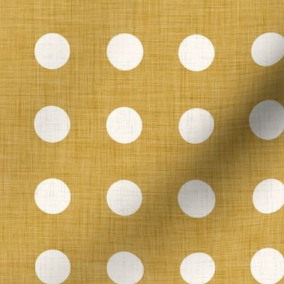 09 Mustard- Polka Dots on Grid- 1 inch- Linen Texture- Dark- Petal Solids Coordinate- Solid Color- Faux Texture Wallpaper- Gold- Ochre- Honey- Natural Earth Tones- Fall- Autumn