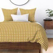 09 Mustard- Polka Dots on Grid- 1 inch- Linen Texture- Dark- Petal Solids Coordinate- Solid Color- Faux Texture Wallpaper- Gold- Ochre- Honey- Natural Earth Tones- Fall- Autumn