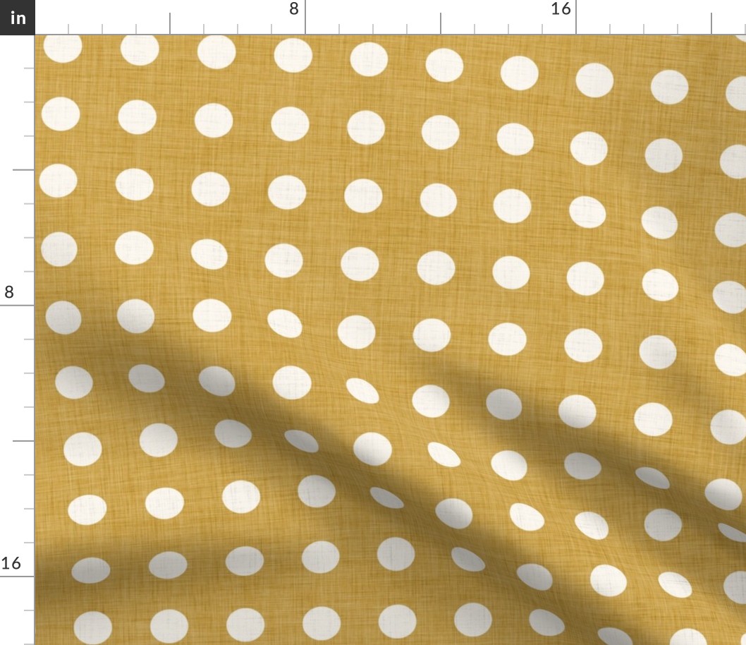 09 Mustard- Polka Dots on Grid- 1 inch- Linen Texture- Dark- Petal Solids Coordinate- Solid Color- Faux Texture Wallpaper- Gold- Ochre- Honey- Natural Earth Tones- Fall- Autumn