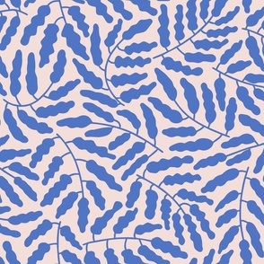 Leaf motif - blue on pink
