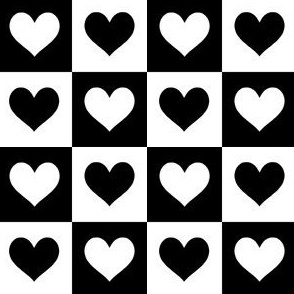 black and white checkered hearts