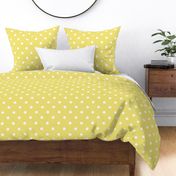 11 Buttercup- Polka Dots- 1 inch- Linen Texture- Dark- Petal Solids Coordinate- Solid Color- Faux Texture Wallpaper- Gold- Light Yellow- Pastel- Fall- Autumn- Spring- Summer