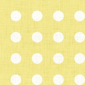 11 Buttercup- Polka Dots on Grid- 1 inch- Linen Texture- Dark- Petal Solids Coordinate- Solid Color- Faux Texture Wallpaper- Gold- Light Yellow- Pastel- Fall- Autumn- Spring- Summer