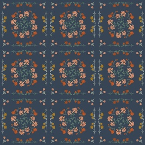 Navy blue Boho Floral Ceramic Tile (6" Fabric / 4" Wallpaper)