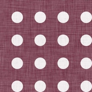 16 Wine- Polka Dots on Grid- 1 inch- Linen Texture- Dark- Petal Solids Coordinate- Faux Texture Wallpaper- Burgundy- Dark Red- Warm Earth Tones- Fall- Autumn