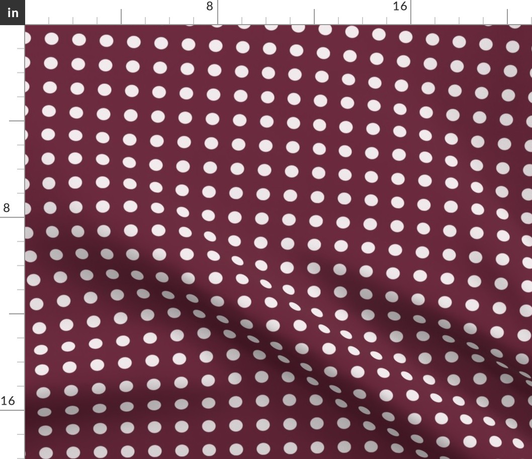 16 Wine- Polka Dots on Grid- 1/2 inch- Petal Solids Coordinate- Classic Wallpaper- Burgundy- Dark Red- Warm Earth Tones- Fall- Autumn