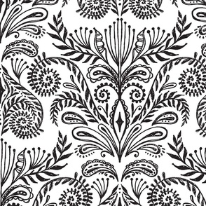 Bouquet Damask in Black on White - XL