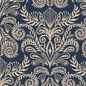 Bouquet Damask in Sand and Navy Blue - Large