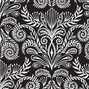 Bouquet Damask in White on Black - XL
