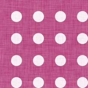 18 Bubble Gum- Polka Dots on Grid- 1 inch- Linen Texture- Dark- Petal Solids Coordinate- Faux Texture Wallpaper- Magenta- Bright Pink- Valentines Day