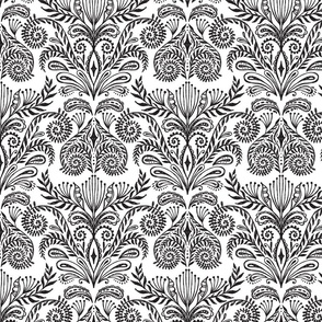 Bouquet Damask in Black on White - Large