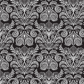 Bouquet Damask in White on Black - Large