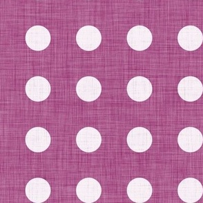 19 Berry- Polka Dots on Grid- 1 inch- Linen Texture- Dark- Petal Solids Coordinate- Faux Texture Wallpaper- Magenta- Bright Pink- Valentines Day