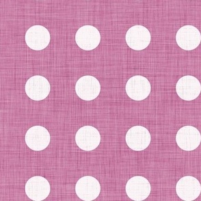 20 Peony- Polka Dots on Grid- 1 inch- Linen Texture- Dark- Petal Solids Coordinate- Faux Texture Wallpaper- Magenta- Bright Pink- Valentines Day- Spring