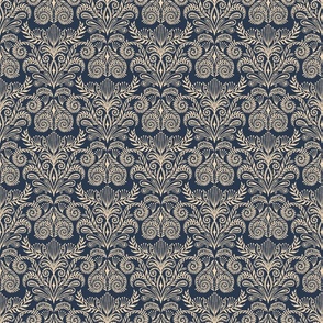 Bouquet Damask in Sand and Navy Blue