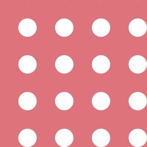 23 Watermelon- Polka Dots on Grid- 1 inch- Petal Solids Coordinate- Dopamine Wallpaper- Coral- Flamingo- Pink- Valentines Day
