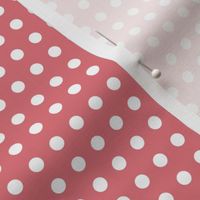 23 Watermelon- Polka Dots on Grid- 1/4 inch- Petal Solids Coordinate- Dopamine Wallpaper- Coral- Flamingo- Pink- Valentines Day