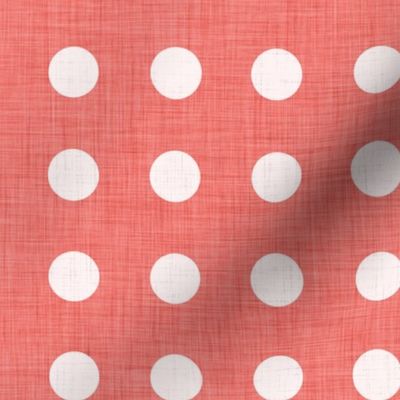 24 Coral- Polka Dots on Grid- 1 inch- Linen Texture- Dark- Petal Solids Coordinate- Faux Texture Wallpaper- Watermelon- Flamingo- Pink- Valentines Day