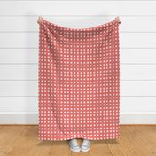 24 Coral- Polka Dots on Grid- 1 inch- Linen Texture- Dark- Petal Solids Coordinate- Faux Texture Wallpaper- Watermelon- Flamingo- Pink- Valentines Day