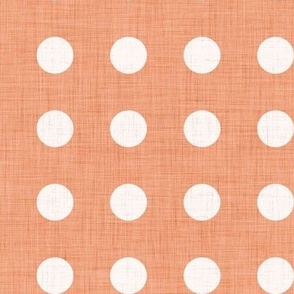 25 Peach- Polka Dots on Grid- 1 inch- Linen Texture- Dark- Petal Solids Coordinate- Faux Texture Wallpaper- Pastel Orange- Pumpkin- Halloween- Thanksgiving- Spring- Summer