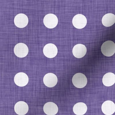 28 Grape- Polka Dots on Grid- 1 inch- Linen Texture- Dark- Petal Solids Coordinate- Faux Texture Wallpaper- Purple- Violet- Halloween