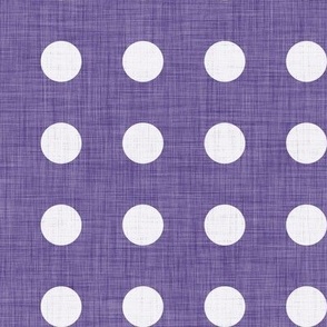 28 Grape- Polka Dots on Grid- 1 inch- Linen Texture- Dark- Petal Solids Coordinate- Faux Texture Wallpaper- Purple- Violet- Halloween