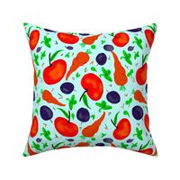 Tossed pattern - Delightful harvest of colorful fruits & vegetables table runner tablecloth napkin placemat dining pillow duvet cover throw blanket curtain drape upholstery cushion duvet cover wallpaper fabric living decor clothing shirt Fabric home decor