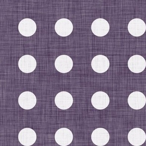 29 Plum- Polka Dots on Grid- 1 inch- Linen Texture- Dark- Petal Solids Coordinate- Faux Texture Wallpaper- Purple- Violet- Halloween