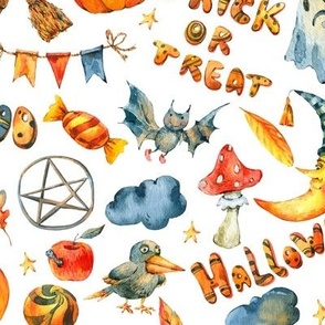 Cute watercolor Halloween on white
