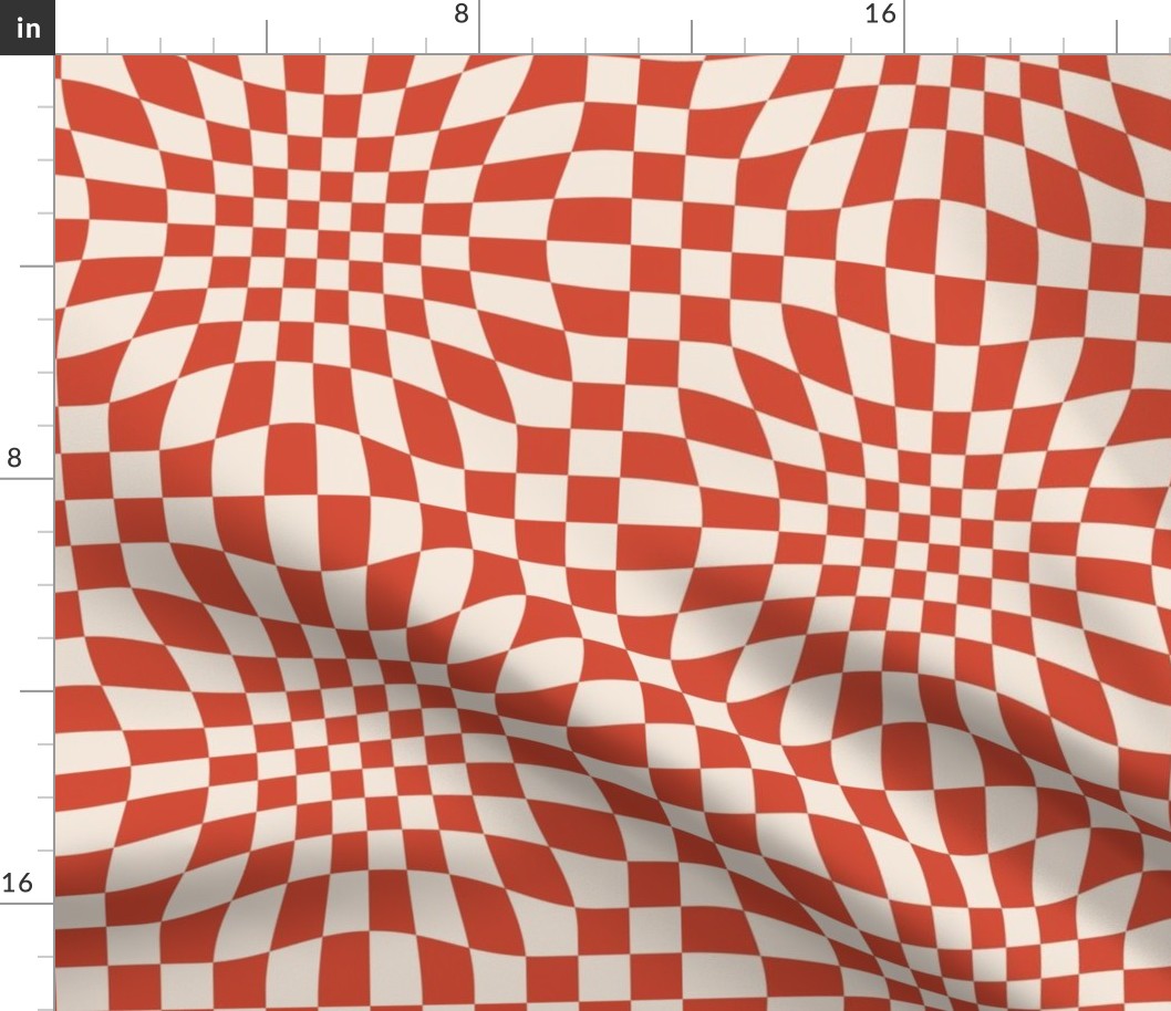 Warped Checkered Print - Mushroom Red
