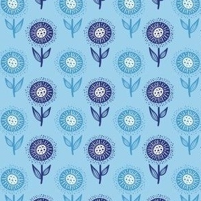 Willow Floral Damask Sky Blue Small Scale